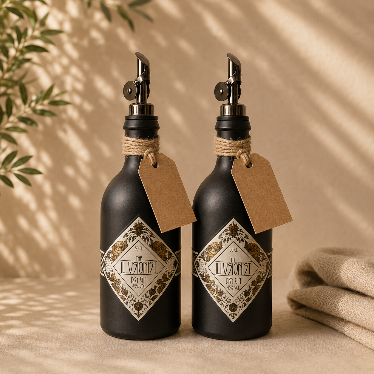 2 elegante Flaschen für Essig und Öl im Gin-Design - 500 ml